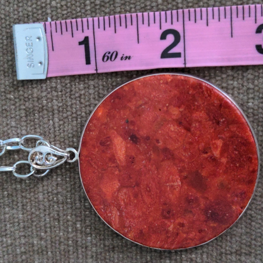 Red Orange Coral Pendant Necklace, New, Genuine. Adjustable 24"  Silver Chain - Picture 4 of 8